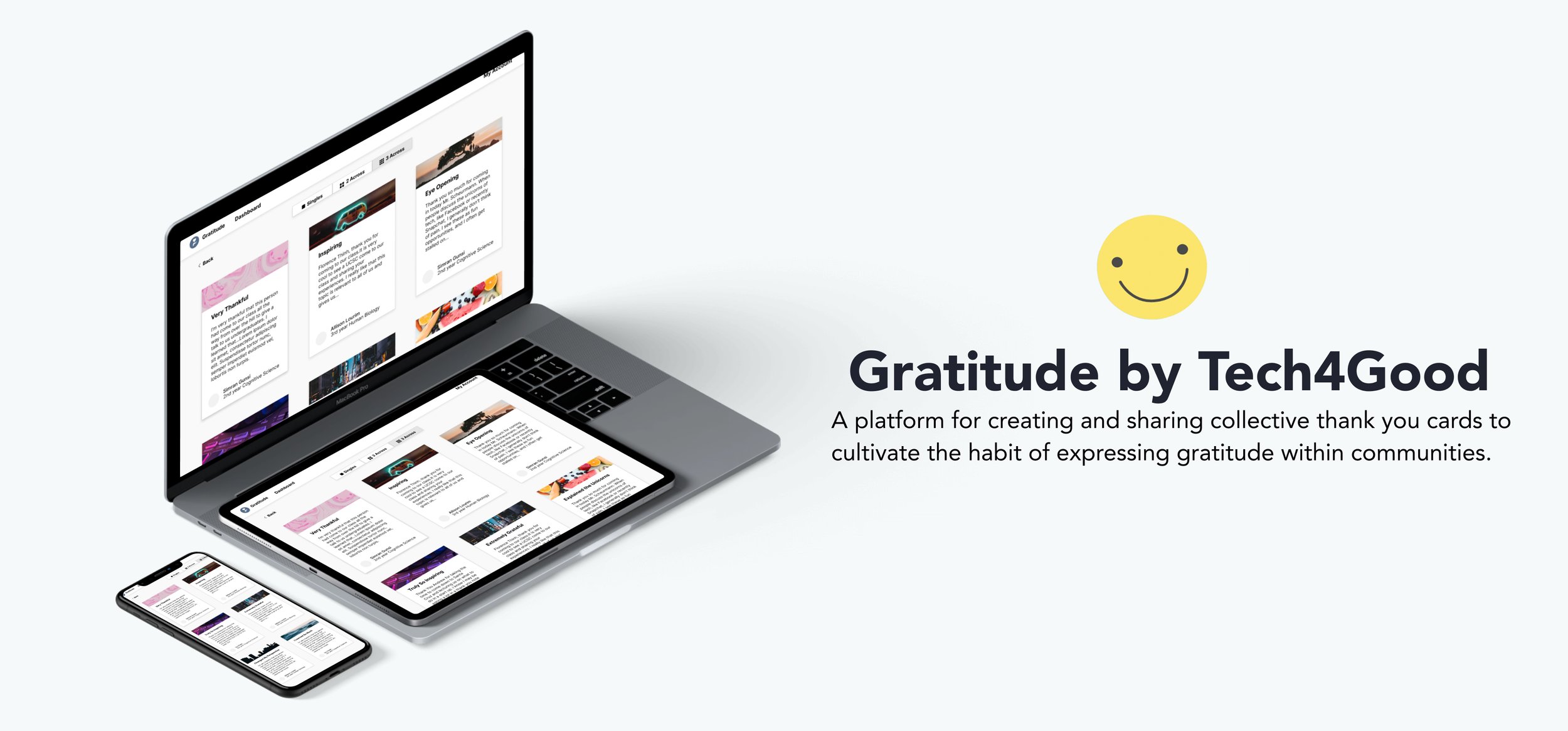 Gratitude by Tech4Good — platform mockup